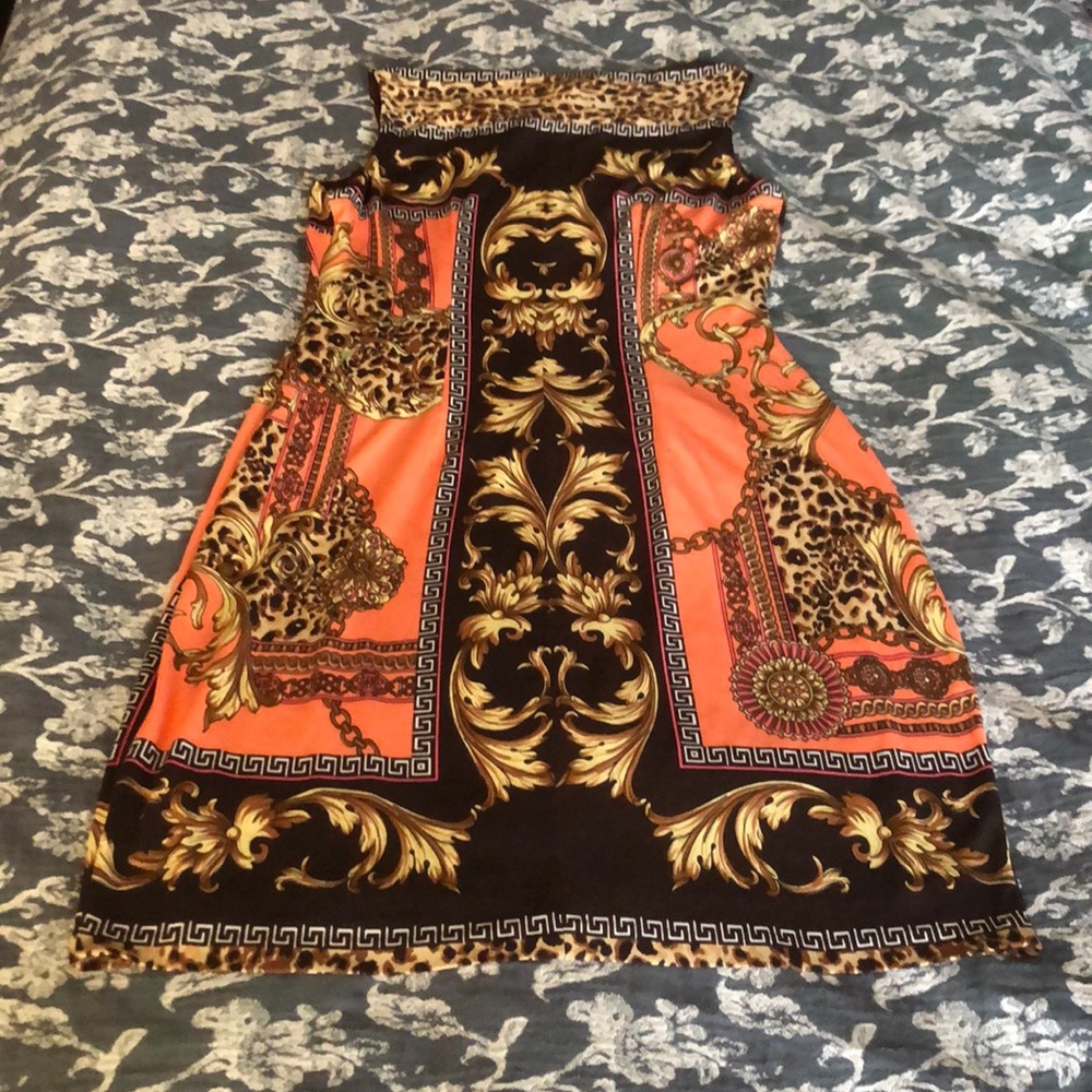 Cache Sleeveless Animalprint Chain Medallion Dress - image 7